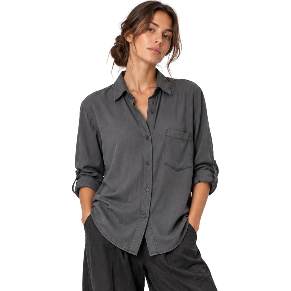 CP Shades Top Womens Large Gray Cotton Silk Button Down Shirt Relaxed Lagenlook